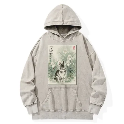 Tokyo-Tiger Little Rabbit Beneath the Blooming Irises Washed Hoodie