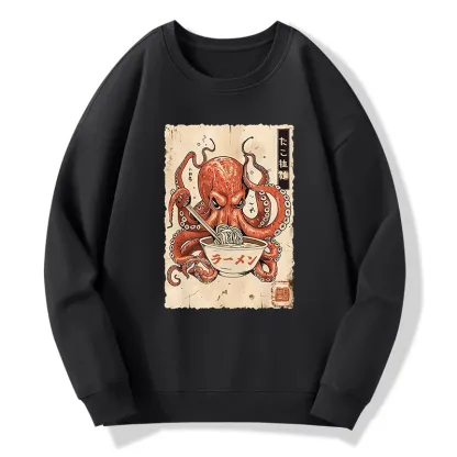 Tokyo-Tiger Retro Octopus Eating Ramen Classic Sweatshirt