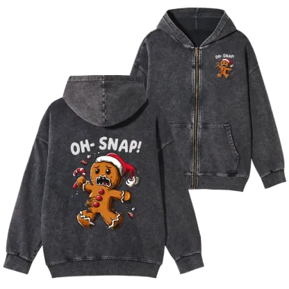 Tokyo-Tiger Oh Snap The Gingerbread Man's Christmas Chaos Washed Zip Hoodie