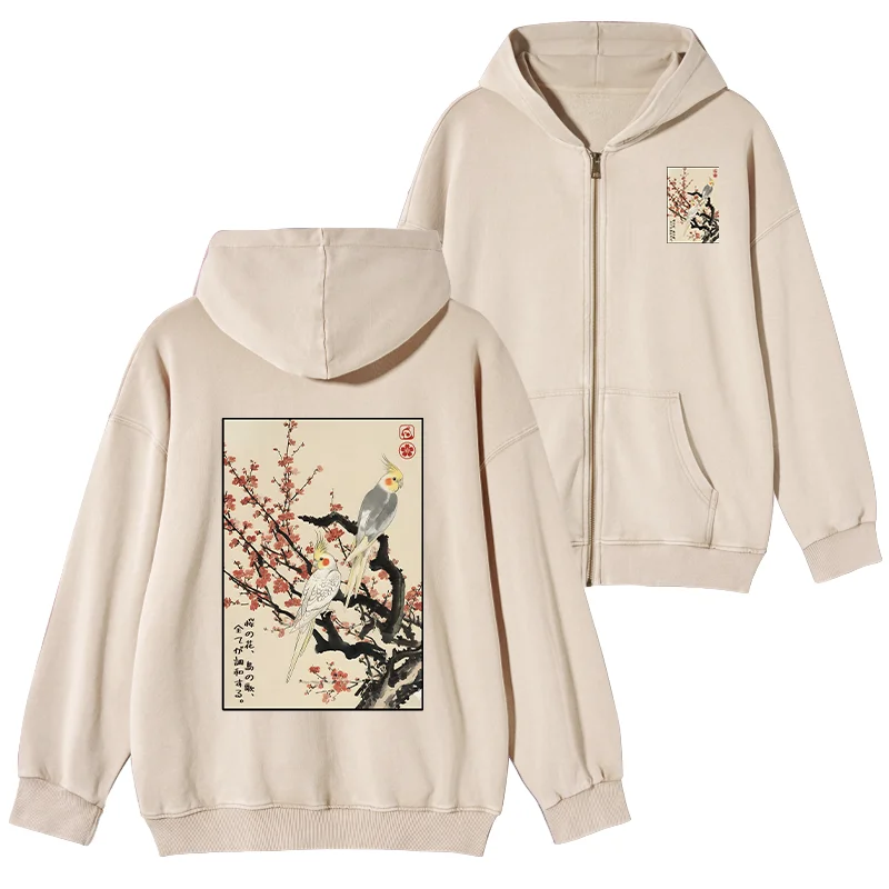 Tokyo-Tiger Whispers of Silent Blossoms Washed Zip Hoodie