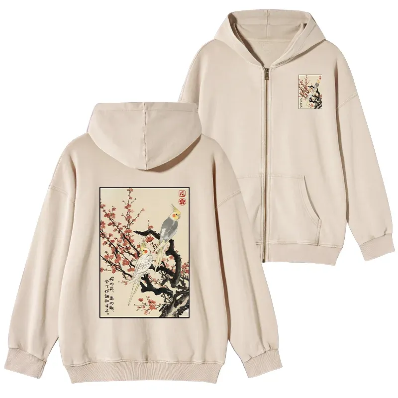 Tokyo-Tiger Whispers of Silent Blossoms Washed Zip Hoodie Sale