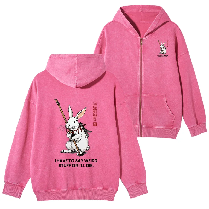Tokyo-Tiger Rabbit Gotta Say Weird Stuff Or Die Washed Zip Hoodie