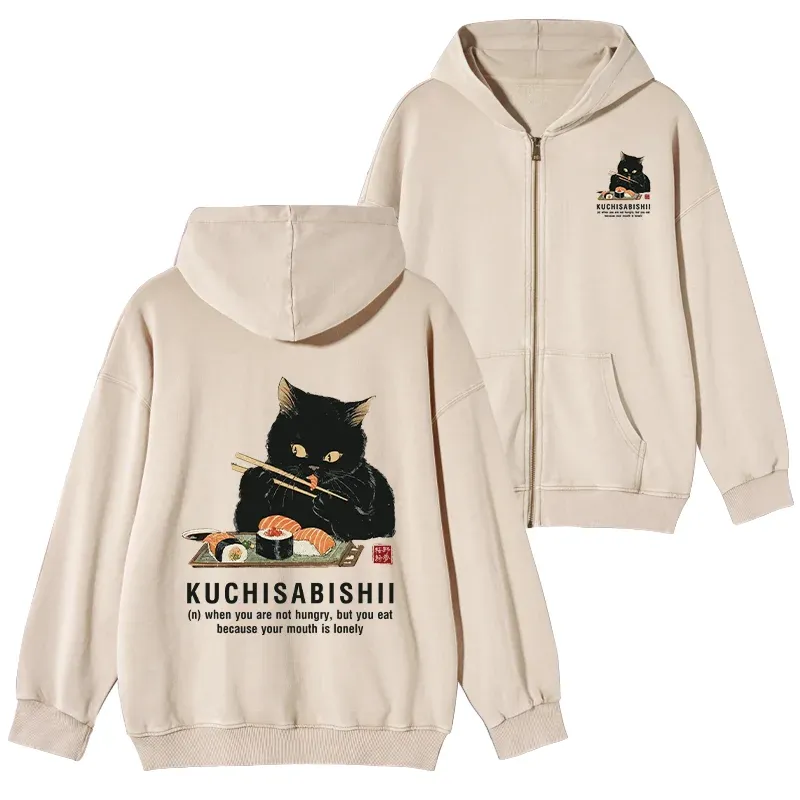 Tokyo-Tiger Cat：Not Hungry, Just Bored Washed Zip Hoodie