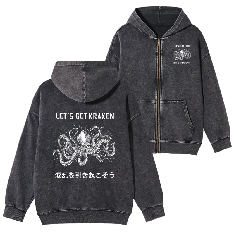Tokyo-Tiger Funny Octopus：Let’s Get Kraken Washed Zip Hoodie