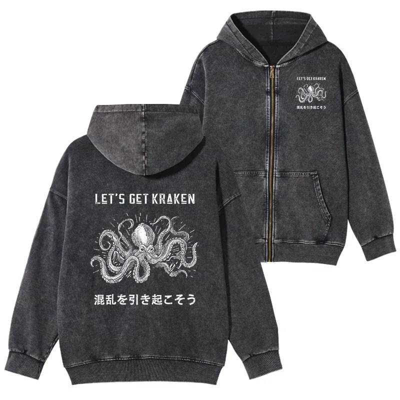 Tokyo-Tiger Funny Octopus：Let’s Get Kraken Washed Zip Hoodie