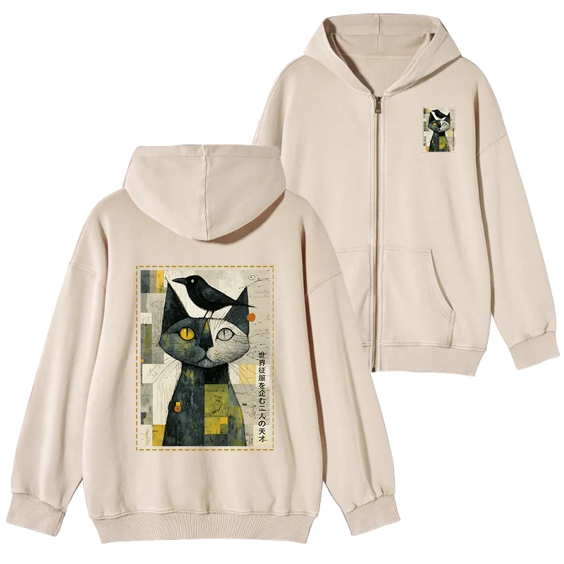 Tokyo-Tiger The Cat And The Crow Are Planning To Rule The World Washed Zip Hoodie