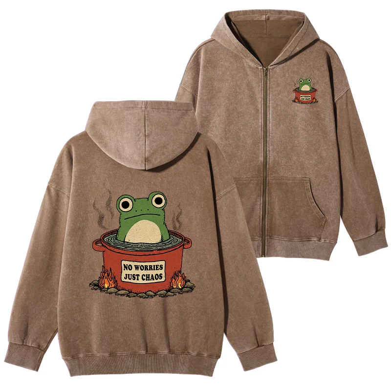Tokyo-Tiger Frog：No Worries，Just Chaos Washed Zip Hoodie
