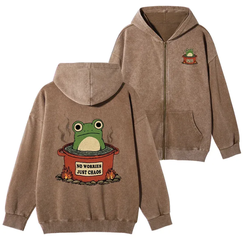Tokyo-Tiger Frog：No Worries，Just Chaos Washed Zip Hoodie