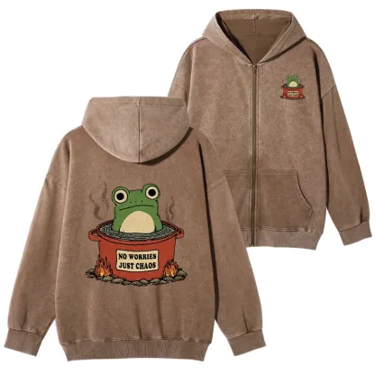 Tokyo-Tiger Frog：No Worries，Just Chaos Washed Zip Hoodie