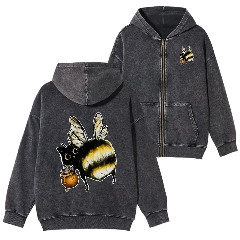 Tokyo-Tiger Cute Catbee Butt Washed Zip Hoodie