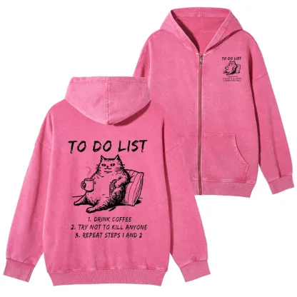 Tokyo-Tiger Cat's To-Do List Washed Zip Hoodie