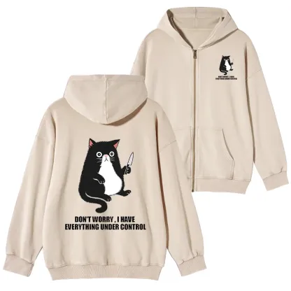 Tokyo-Tiger Cat Said Don't Worry Washed Zip Hoodie