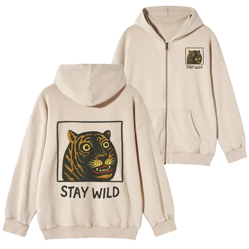 Tokyo-Tiger Silly And Cute Tiger Washed Zip Hoodie