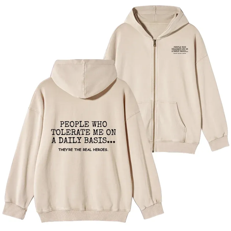 Tokyo-Tiger Anyone Who Puts Up With Me Is A Hero Washed Zip Hoodie