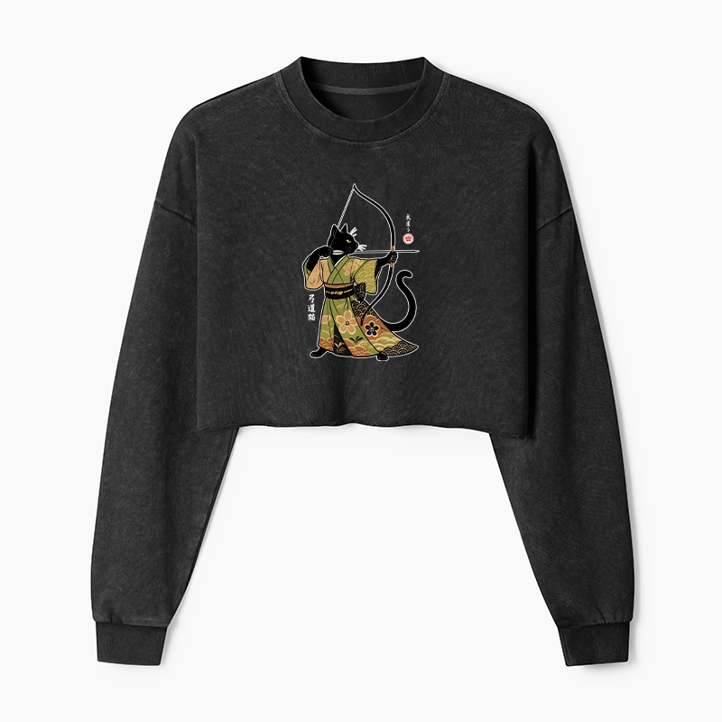 Tokyo-Tiger Japan Cat Archery Washed Crop Sweatshirt