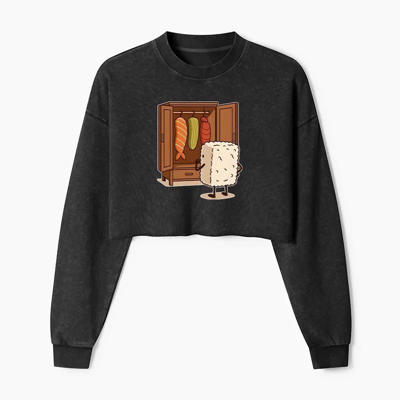 Tokyo-Tiger Sushi Pick Out Clothes Washed Crop Sweatshirt