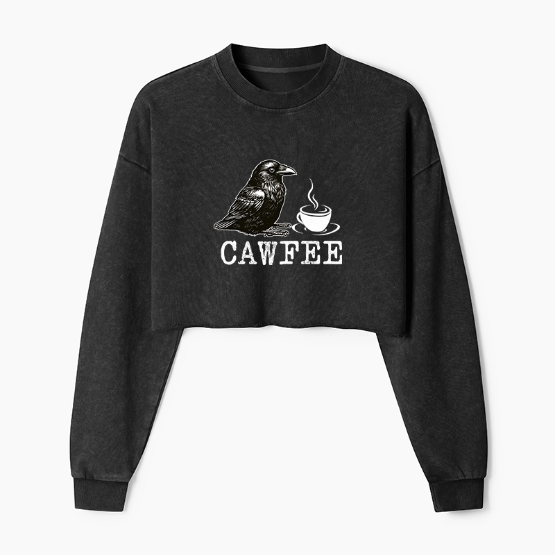Tokyo-Tiger Cawfee Funny Japan Meme Washed Crop Sweatshirt
