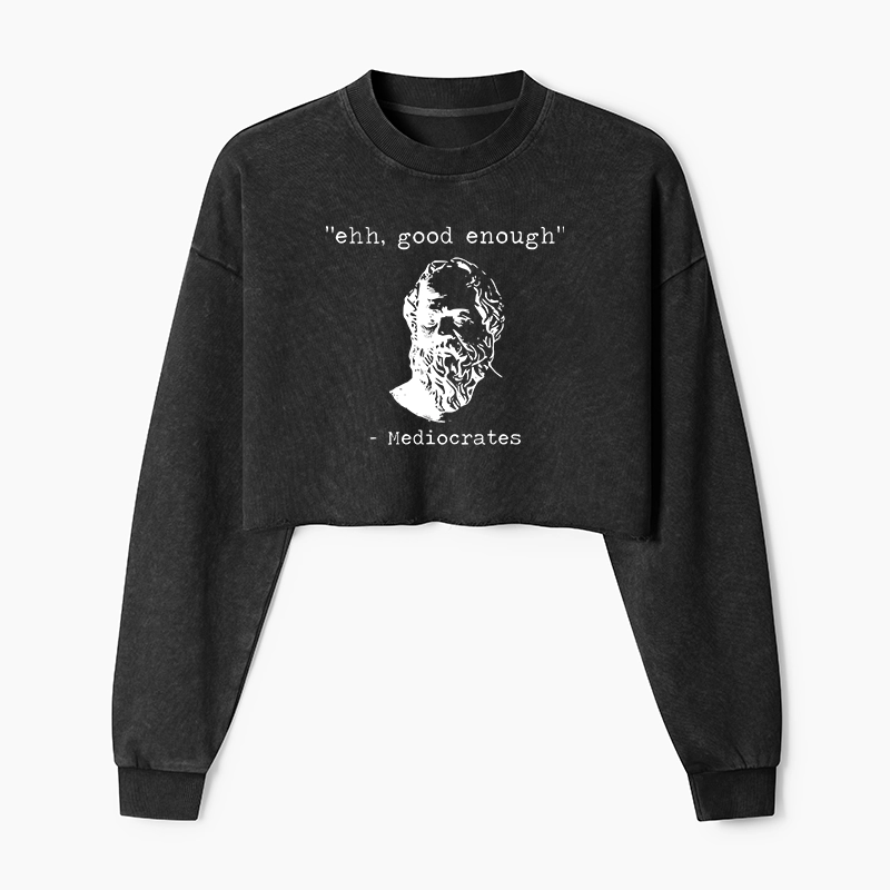 Tokyo-Tiger Mediocrates Meme Washed Crop Sweatshirt