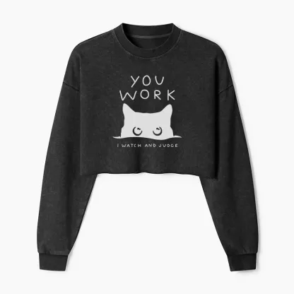 Tokyo-Tiger A Cat That Spies Washed Crop Sweatshirt