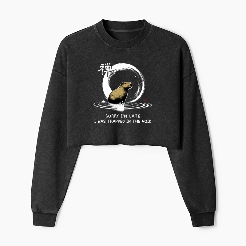 Tokyo-Tiger Zen Capybara Was Trapped In The Void Washed Crop Sweatshirt