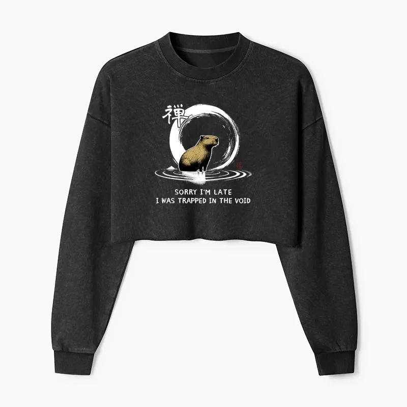 Tokyo-Tiger Zen Capybara Was Trapped In The Void Washed Crop Sweatshirt