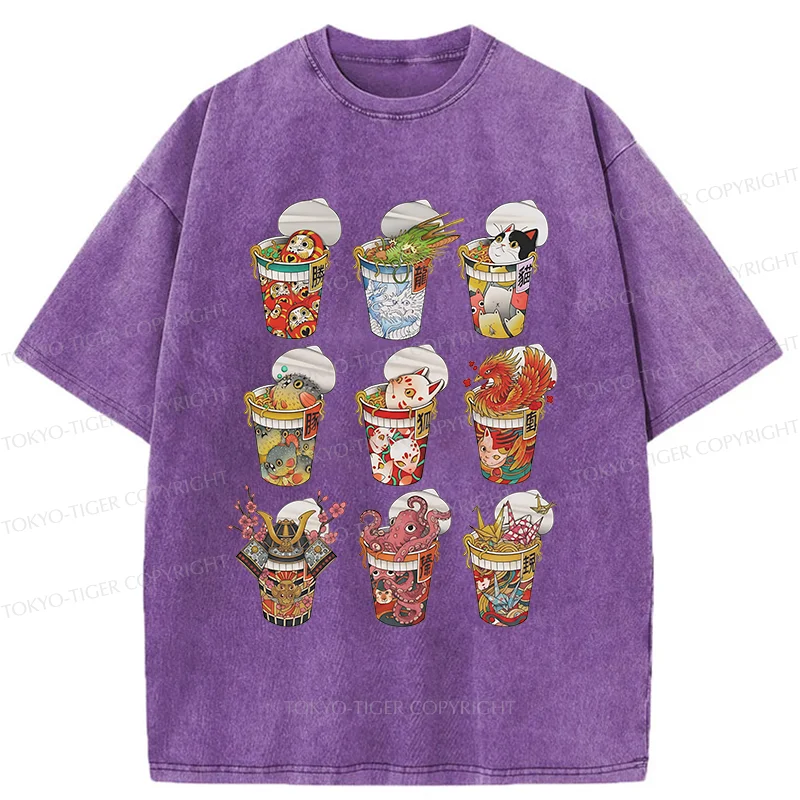 Tokyo-Tiger Various Types Of Ramen Washed T-Shirt