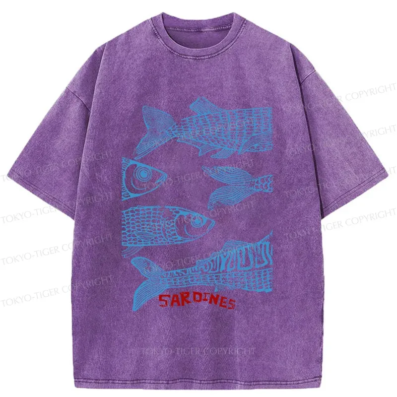 Tokyo-Tiger Sardine Woodcut Washed T-Shirt