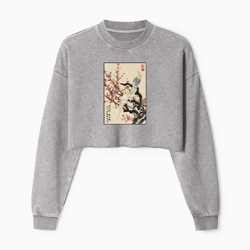 Tokyo-Tiger Whispers of Silent Blossoms Washed Crop Sweatshirt