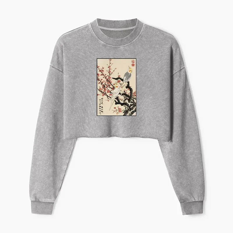 Tokyo-Tiger Whispers of Silent Blossoms Washed Crop Sweatshirt