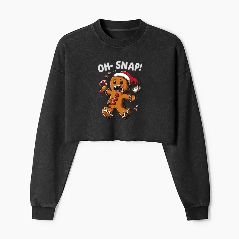 Tokyo-Tiger Oh Snap The Gingerbread Man's Christmas Washed Crop Sweatshirt