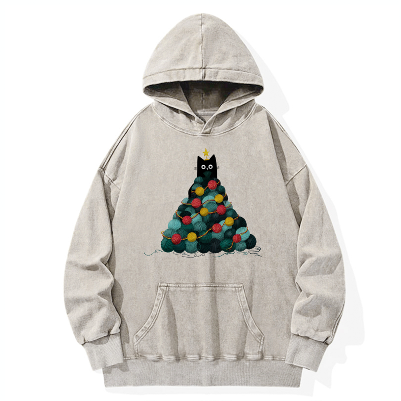Tokyo-Tiger Yarn Christmas Tree Cat Washed Hoodie