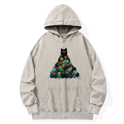 Tokyo-Tiger Yarn Christmas Tree Cat Washed Hoodie