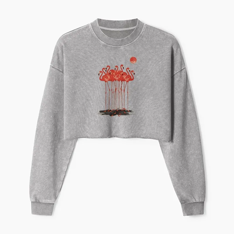 Tokyo-Tiger Flamingos at Dusk Washed Crop Sweatshirt