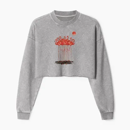 Tokyo-Tiger Flamingos at Dusk Washed Crop Sweatshirt