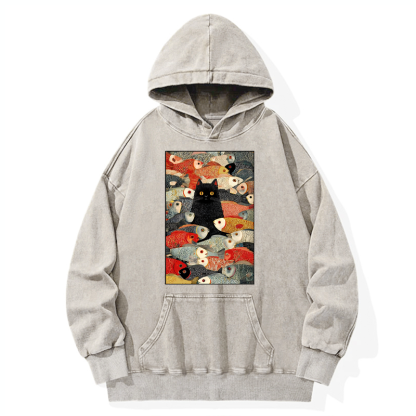 Tokyo-Tiger Cats And Fish Washed Hoodie