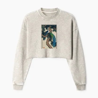 Tokyo-Tiger Peacocks in Snowy Pines Washed Crop Sweatshirt