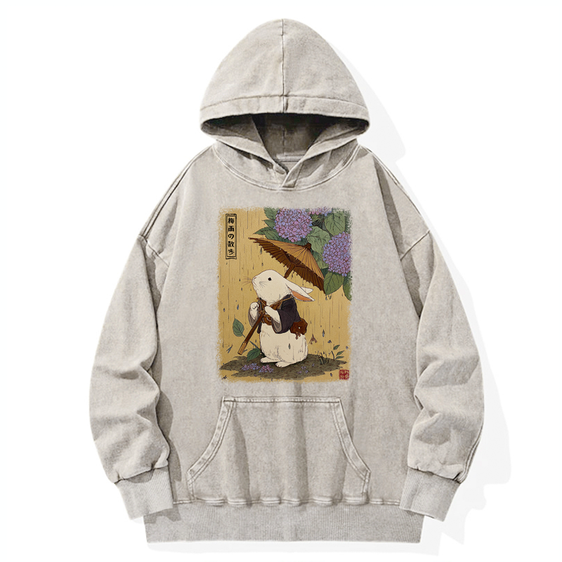 Tokyo-Tiger Ukiyoe Rainy Stroll Bunny Washed Hoodie