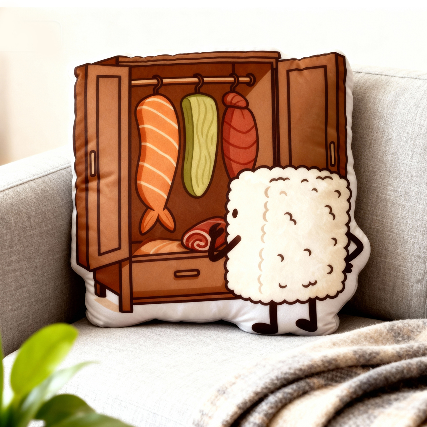Tokyo-Tiger Sushi Pick Out Clothes Shaped Throw Pillow
