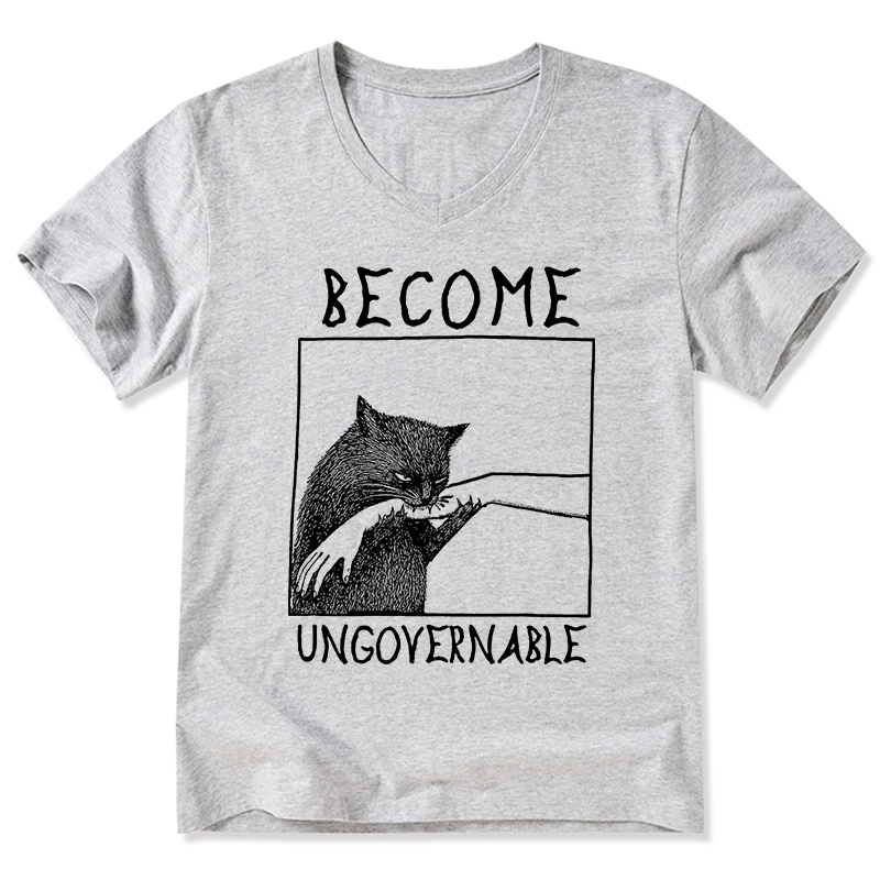 Tokyo-Tiger Cat Biting Arm V-Neck Classic T-Shirt