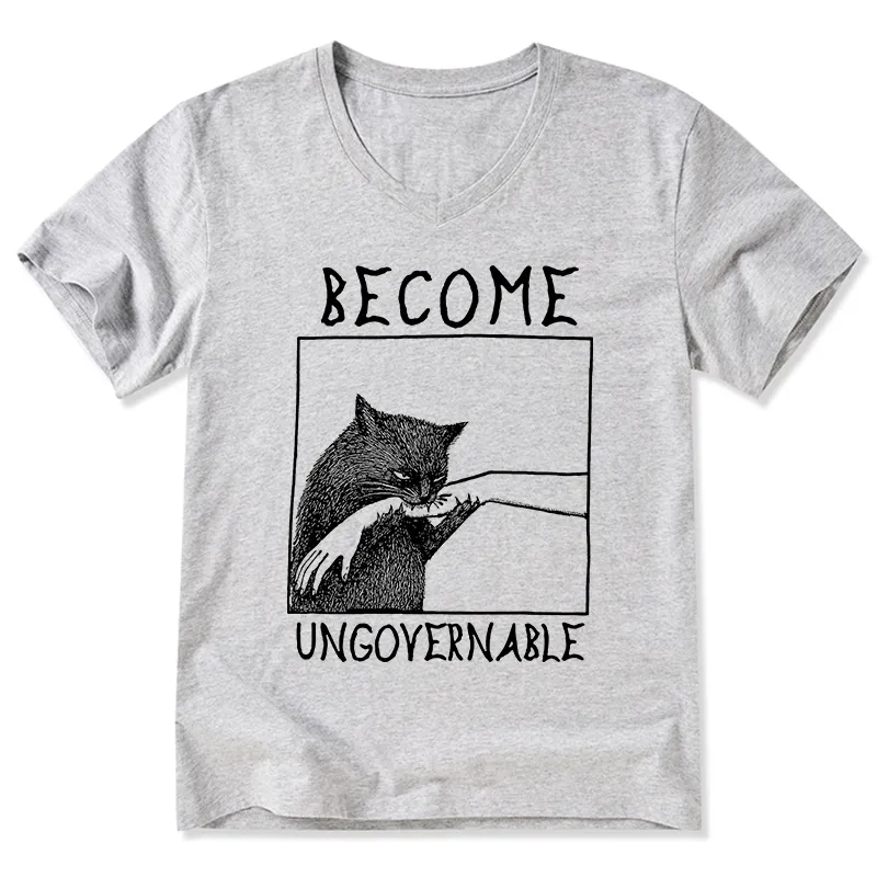 Tokyo-Tiger Cat Biting Arm V-Neck Classic T-Shirt