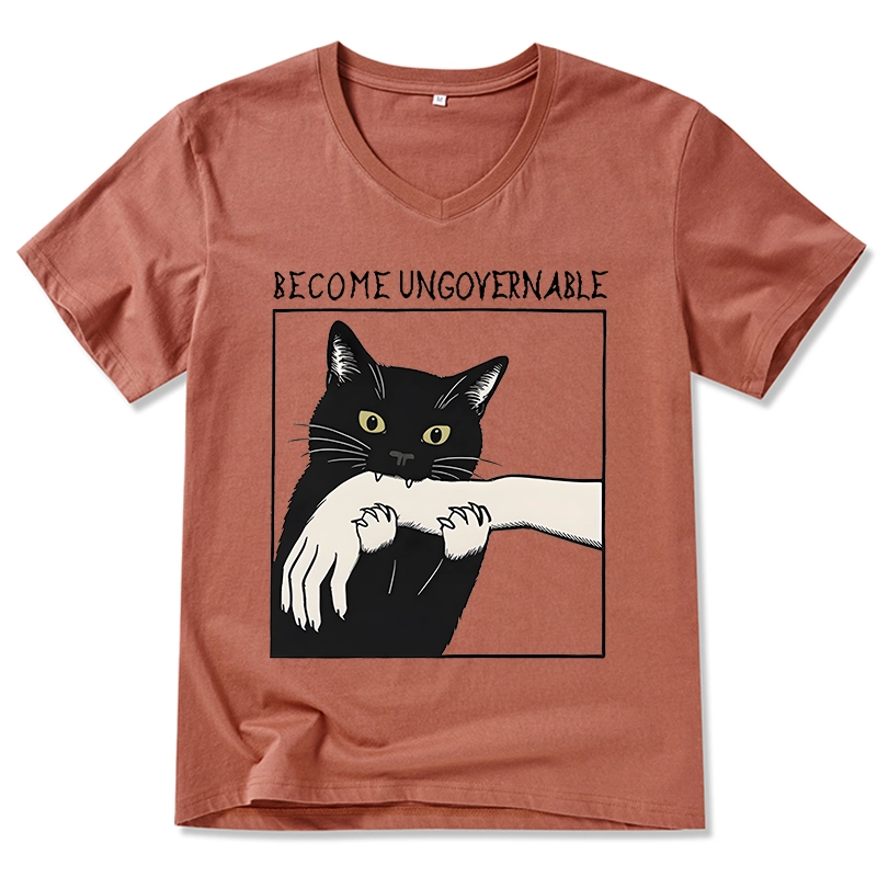 Tokyo-Tiger Black Cat Biting V-Neck Classic T-Shirt