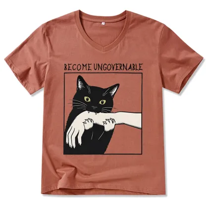 Tokyo-Tiger Black Cat Biting V-Neck Classic T-Shirt