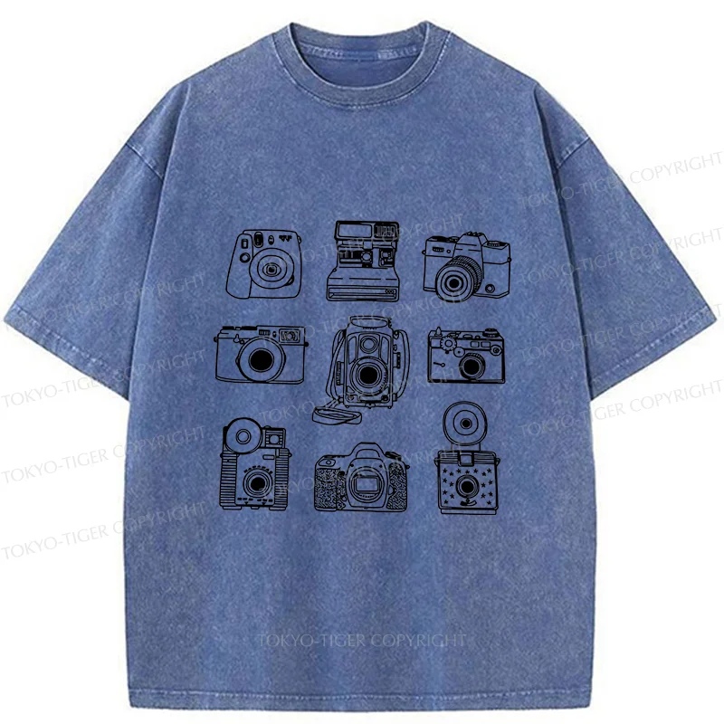 Tokyo-Tiger Various Cameras Washed T-Shirt