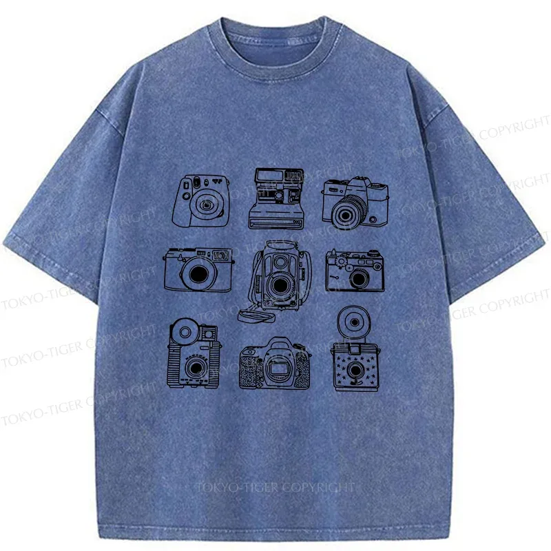 Tokyo-Tiger Various Cameras Washed T-Shirt