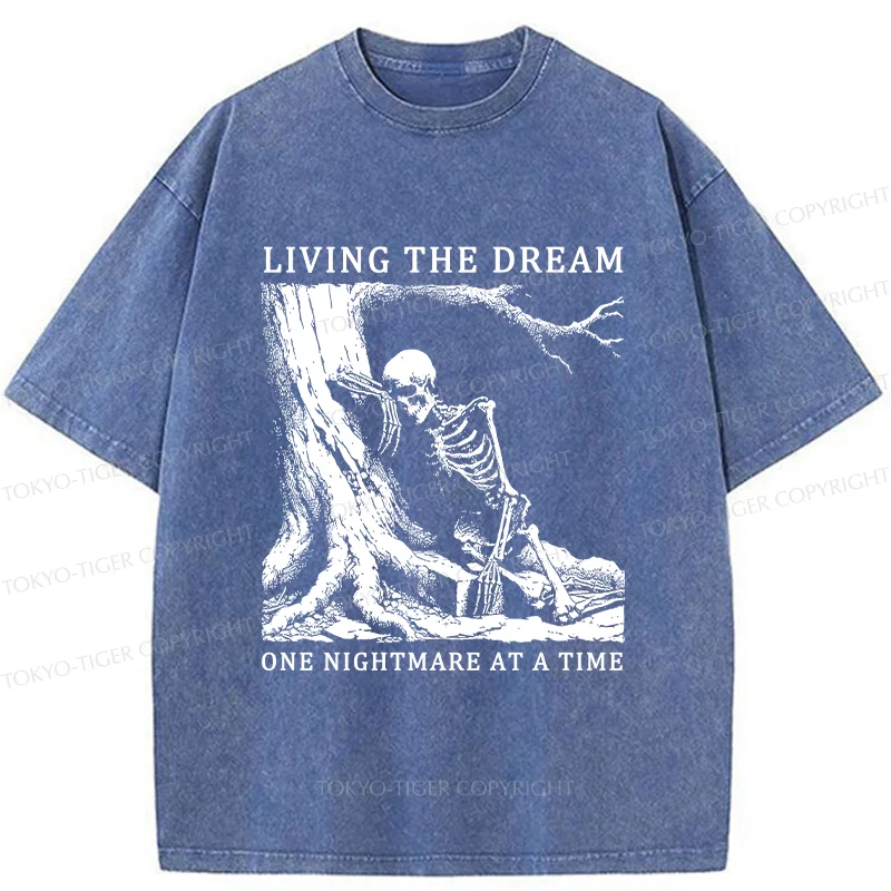Tokyo-Tiger Skeleton Encountering Difficulties Washed T-Shirt