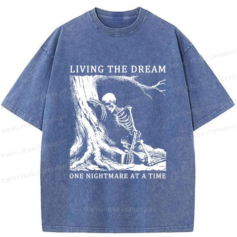 Tokyo-Tiger Skeleton Encountering Difficulties Washed T-Shirt