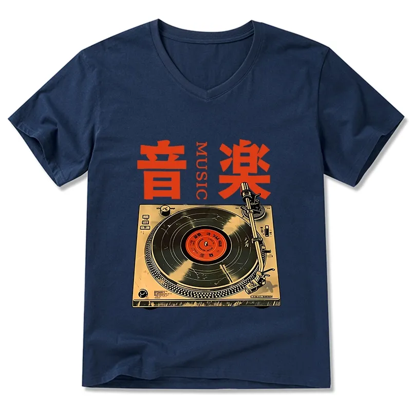 Tokyo-Tiger Retro Music Record Player V-Neck Classic T-Shirt