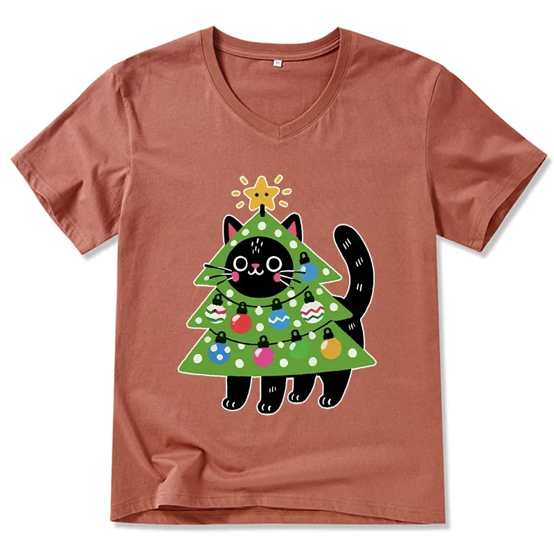 Tokyo-Tiger Christmas Tree Cat V-Neck Classic T-Shirt