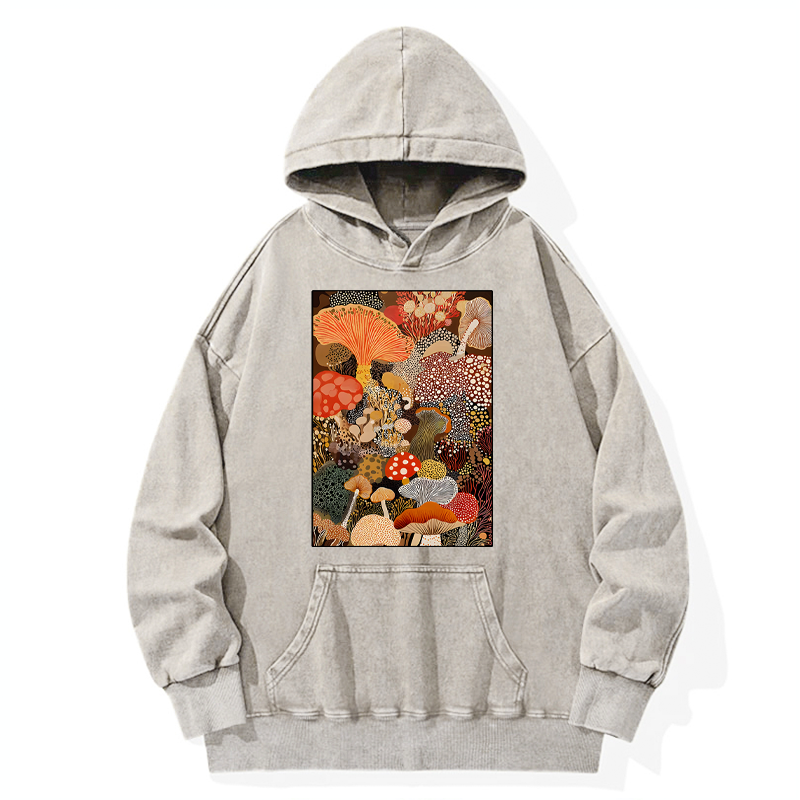 Tokyo-Tiger Psychedelic Mushroom Paintings Washed Hoodie