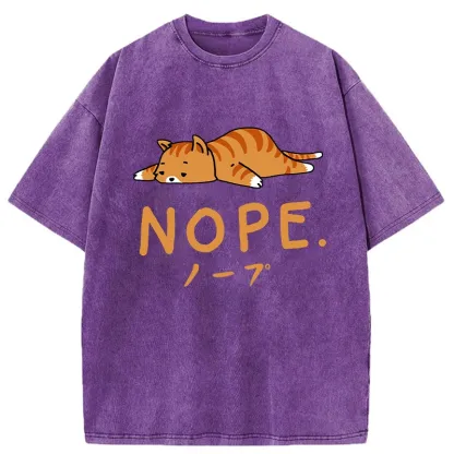 Tokyo-Tiger Cute Lying Cat Washed T-Shirt